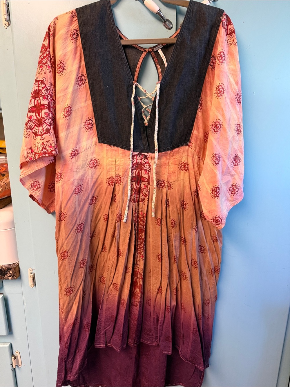 Vintage FREE PEOPLE Ombre Tie-Front Midi Dress, M